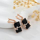 14 Karat Rolled Gold Black Square AAA Zircon Crystal Luxury Long Drop Earrings