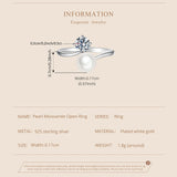 Luxury Round VVS1 D Colour 0.5CT Moissanite Freshwater Pearl Open Silver Ring