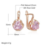 New Arrival Rolled 14K Rose Gold Geometric AAA Pink Zircon Crystal Small Earrings - Shiny Party Jewellery