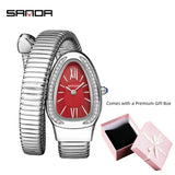 New Light Luxury Serpentine Quartz Rhinestone Embellished Bracelet Watch