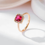 Delightful 14K Rolled Gold AAA Zircon Red Crystal Solitaire Ring Classic Jewellery