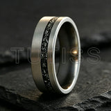 Black Meteorite Offset groove Brushed Finish 6/8mm Tungsten Carbide Couple Rings