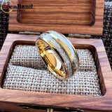 Double Groove White Meteorite Inlay 6MM 8MM Tungsten Wedding Ring Men And Women