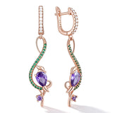 14K Gold Filled Purple AAA Zircon Crystals Unique Birdie Design Trendy Dangle Earrings