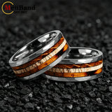 Classic Whiskey Barrel Oak Wood Deer Antler Inlay Tungsten Rings for Men Women