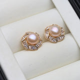Art-Deco Inspired Real Multicolour Pearl AAA Zircon Diamonds Silver Stud Earrings