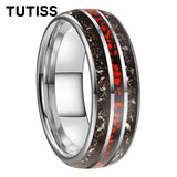 Meteorite Dark Red Dinosaur Bone Chips Inlaid 6/8mm Tungsten Carbide Rings
