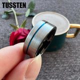 New Arrival 8MM Black Blue Offset Grooved Brushed Tungsten Carbide Wedding Ring for Men Women - The Jewellery Supermarket