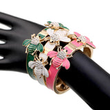 Unique Design Gold Plated with Enamel Double Bees Handmade Colorful Trendy 6 Colours Bracelets Bangles Jewellery - The Jewellery Supermarket