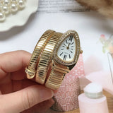 Elegant Luxury Jewellery Snake Design Zircon Diamonds Gold Colour Stainless Steel Women Quartz Bracelet Wristwatches