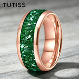 Green Crystal Stone Inlay 10mm Large Size Gold Colour Tungsten Carbide Rings