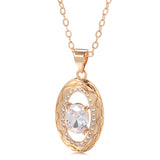 Luxury Oval 14K Filled Rose Gold AAA Zircon Diamonds Pendant Twine Texture Long Chain Fashion Fine Jewellery