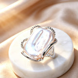 Luxury Beaded Design Freshwater Big Baroque Pearl Silver Gold Colour Cocktail Rings