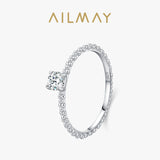Shining Clear AAAA Lab Created Diamond 925 Silver Solitaire Fine Ring