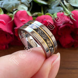 Pipe Cut Polished Finish Groove Inlay Silver Colour Men Women Tungsten Wedding Rings