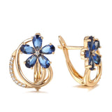 Luxury Geometric 14K Filled Rose Gold AAA Blue Zircon Crystals Flower Clip Earrings - Fashion Vintage Jewellery