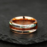 Whiskey Barrel Abalone Shell Inlaid With Rose Gold Polished Edge Tungsten Wedding