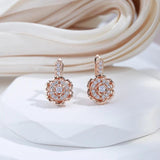 Sparkling Crystal Flower Dangle Glossy 14K Rolled Rose Gold AAA Zircon Diamonds Earrings - Fine Jewellery