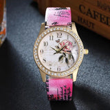 New Arrival Fashion Ladies Watches - Printed Flower Design Luxury Casual Quartz Leather Dress Wristwatches - The Jewellery Supermarket