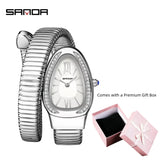 New Light Luxury Serpentine Quartz Rhinestone Embellished Bracelet Watch