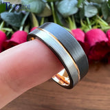 Excellent Offset Grooved Brushed 8MM Tungsten Wedding Rings for Men Women