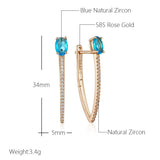 Luxury Fashion V Shape 14K Rolled Rose Gold AAA Blue Zircon Earrings For Women - Trendy Daily Matching Jewellery