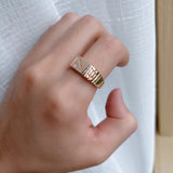 14K Rolled Gold Minimalist Belt Shape AAA Zircon Diamond Large Size Fashion Ring