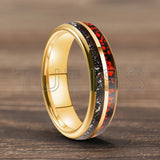 Meteorite Dark Red Dinosaur Bone Chips Inlaid 6/8mm Tungsten Carbide Rings
