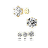Sterling Silver Six Claws Sparkling Moissanite Diamonds Flat Back Stud Earrings