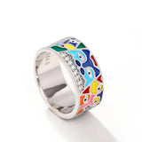 Newly Designed Coloured Enamel Aesthetic Pattern Luxury Gold Color Rings