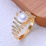 Multi-Tiered Wings Real Pearl AAA Zircon Diamonds 18K Gold Plated Rings