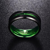 New Arrival Black Matte Finish Green Center Groove Polished Beveled Edges Tungsten Carbide Men's Ring - The Jewellery Supermarket
