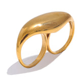 18K Gold Plated Stainless Steel Metal Double Finger Geometric Personality Exaggerated Ring