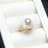 Luxury Flower Design 925 Silver Real Freshwater Pearl Adjustable Ring