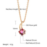 Trendy Flower Design Filled 14K Rose Gold Square Garnet Red AAA Zircon Crystals Necklace - Fine Jewellery