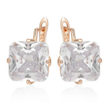 14 Karat Rolled Gold Big Square White Shiny AAA Zircon Crsytals English Fashion Earrings