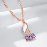 Shiny Flower Design 14K Rolled Rose Gold Purple, White AAA Zircon Crystals Necklace - Fashion Fine Jewellery