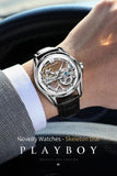 Luxury Brand New Fashion Original Skeleton Leather Strap Automatic Mechanical Wrist Watches for Men