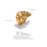 18K Gold Plated Stylish Design Stainless Steel Metal Leaf Leaves Open Ring Fashion Jewellery