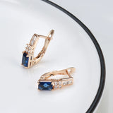 14K Gold Filled Vintage Geometric AAA Blue Zircon Crystals Elegant Drop Fashion Earrings