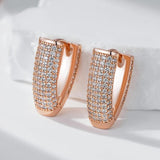 New Luxury V Shape 14K Rolled Rose Gold Full AAA Zircon Diamonds Hoop Earrings - Vintage Deasign Jewellery