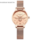 Elegant Luxury 3D Engraved Bee Dial Ladies Watch Rose Gold Plated 31mm Classic Casual Dress Watch with Bracelet Set
