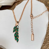 14K Rolled Gold Vintage Green AAA Zircon Crystals Leaf Luxury Dangle Pendant Necklace