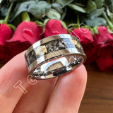 Pipe Cut Polished Finish Groove Inlay Silver Colour Men Women Tungsten Wedding Rings