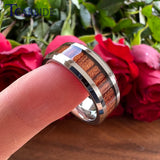Rosewood Koa Wood Inlay Beveled Polished Finish 8mm Men Women Tungsten Wedding Rings