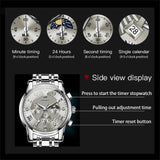 Luxury Men's Stainless Steel Quartz Wristwatch Waterproof Moon Phase Classic Trendy Multifunctional Watch For Men