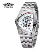 New Premium Men's Luxury Automatic Mechanical Stainless Steel Hollow Triangle Skeleton Dial Casual Mens Watches