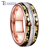 Bright Meteorite Gold Foil Inlay 8MM 18k Gold Colour Tungsten Carbide Wedding Rings