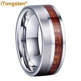 Rosewood Inlay Polished Brushed Finish Tungsten Flat Ring For Men Women