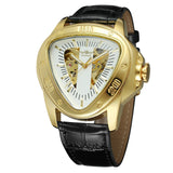 New Arrival Top Brand Hollow Bar Scale Mechanical Triangle Design Black Leather Strap Mechanical Watches for Men